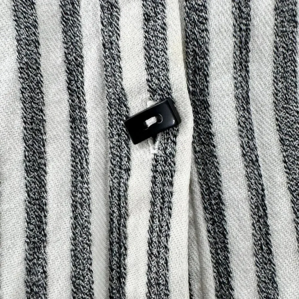 Soft Surroundings Top M Gray White Striped Button Up Tunic Asymmetrical Hem - Picture 10 of 14